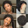 Perucas pixie corta peruca curta bob curly Human Hair peruca 13x4 transparente onda profunda Lace frontal peruca para mulheres