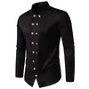 Men's Casual Shirts Men Vintage Shirt Elegant Double-breasted With Stand Collar Slim Fit Formal Top For Sophisticated Style