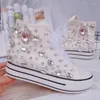 Casual Shoes Sweet Crystal Women's Canvas Gemstone Handmade Diamond Thick-Soled High-Top