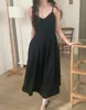 Black Vneck Halter Maxi Dres Summer Sexy Aline Sleeveless Backless Beach Dress 2 Colors 240306