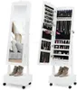 Storage Boxes Jewelry Cabinet Freestanding Lockable Organizer With 3-position Adjustable Angle Wheels Full-length Mirror