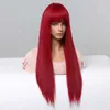 Synthetic Wigs Red Long Straight Synthetic Natural Wigs Hair with Bangs for Black Women Cosplay Party Lolita Use Heat Resistant Fiber 240328 240327