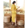 エスニック衣類女性用プラスサイズ5xl qipao yellow long templeamen