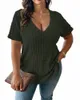 Women's V Neck Striped Tops T Shirts women shirts european and American Cross Border Plus Size