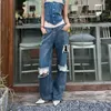 Jeans da donna 2024 Primavera pizzo splicing vita bassa lavato foro signore pantaloni larghi gamba moda sexy di alta qualità Y2k