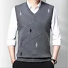 Gilet da uomo Primavera Casual Solid Jacquard Maglione senza maniche Canotta con scollo a V Patchwork Filetto Vintage Coreano Moda Canotta calda