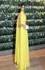Dubai Formal Dress Women Elegant Chiffon Ruched High Neck Cape Yellow Evening Vestido Longo Festa2628822