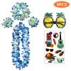 Décoration de fête 6pcs autocollants de tatouage d'yeux d'ananas et collier de guirlande de fleurs artificielles hawaïennes de couronne de Noël hawaïenne