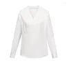 Chemisiers pour femmes bureau dame blanc col en v à manches longues chemise hauts Style français chemises à la mode pour les femmes Blouse travail