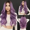 Perruques NAMM Perruque de cheveux longs ondulés violets pour femmes Cosplay fête quotidienne perruque synthétique avec frange perruque Lolita lavande naturelle résistante à la chaleur