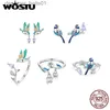 Stud WOSTU 925 Sterling Silve Birds Earrings Asymmetrical Design Purple Zircon Colorful Enamel Process Ear Studs Fine Jewelry GiftC24319