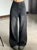 Women's Jeans HOUZHOU Vintage Black Women High Waist Grunge Y2k 90s Streetwear Baggy Casual Korean Fashion Straight Washed Denim Trouser