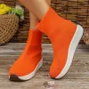 Boots Platform Breattable Sticked Sneakers Women 2023 Autumn Purple High Top Sock Shoes Woman Plus Size 43 Slip on Casual Shoes Flats