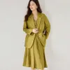 Printemps/été nouveau décontracté Texture ample pur lin naturel plissé mi-long costume manteau pour les femmes 22237 Kxl9