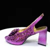 ポンプヴィーナスチャン新鮮な美しい紫色の女性靴トーテムスタイルラインストーンデザインパーティーレディースシューズとハンドバッグのアレンジ