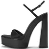 Sandali con plateau in pelle verniciata nera tacco spesso donna estate 2024 scarpe con tacco alto con fibbia sexy punta quadrata per donna