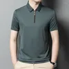 Polos masculinos homens amoreira seda sem costura zíperes camisa 2024 verão manga curta homem sem traço camisas polo topos