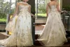 Retro Ivory And Gold Strapless Lace Wedding Dresses Bridal Gowns For Women Appliqued Beads Long Elegant Bride Dress Formal Plus Si3982981