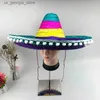 ワイドブリム帽子バケツ帽子カラフルなstrハットメキシコスタイルの屋外日焼け止め竹製織り幅広の帽子季節パーティーサプライハロウィーンY240319