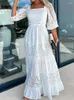 Sukienki swobodne letnie kobiety luźne fit patchwork maxi sukienka trzy ćwierć rękawu kwadratowy kołnierz koronkowy panie na imprezę streetwear vestido