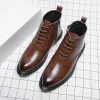Boots 2023 Chelsea Patent Leather Cheple Boots British Men British Point Lacet Up High Tops Chaussures Marque Brown Brown Taille 3844