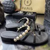 Womens Designer Luxury Slippers Pearl Cross Strap Slippers Vintage Flip-Flops Beach Slippers