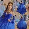 Fashion Royal Blue Princess Quinceanera klänningar Lace Applique pärlstav älskling laceup korsett tillbaka söta 16 klänningar prom klänning1773819