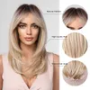 Synthetische pruiken ALAN EATON Lange blonde pruiken voor dames Pruik van synthetisch haar met pony Ombre-kleur met donkere wortels Gelaagde pruiken Hittebestendig 240328 240327