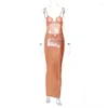 Casual Dresses Metal Ring Y2K Metallic Gilding Maxi Slip Dress Women