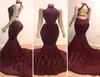 POS Real POS 2019 رخيصة HALTER MERMAID LONG PROM PARTY Party Dresses Burgundy Lace Hosted Hodedless Sweep Train Train Train PLU2410449