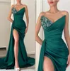 Vestidos de baile sereia verde caçador para mulheres, meninas negras, cristais frisados, divisão lateral alta, comprimento até o chão, noite formal pag9637930