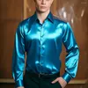 Men's Dress Shirts Solid Color Satin Shirt Fashion Bright Long-sleeved Tuxedo Business Shop Party Wedding Ball Luxury