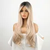 Synthetic Wigs Long Wave Synthetic Wigs Ombre Black Blonde Wig with Side Bangs Heat Resistant Fiber Daily Party Hair Cosplay Wigs for Women 240328 240327