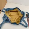 Cordão azul denim sacos de ombro algodão casual totes pacotes de pano de alta qualidade grande capacidade coreia crossbody lona mochila