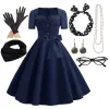 Dames A-lijn flare-jurk met accessoires Jaren 50 60 Retro met hoofdband Chiffon Sjaal Oorbellen Cat Eye Bril Zonnebril