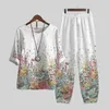 Calças femininas de duas peças 2 unidades/conjunto roupa casual cintura elástica conjunto superior verão colorido estampa floral