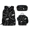 Mochila Harajuku Piano Teclado Notas de Música Impressão 3D 3 unidades / conjunto Bolsas Escolares Estudantes Laptop Daypack Lancheira Estojo