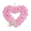 Couronne de fleurs décoratives en forme de cœur pour la saint-valentin, guirlande de roses florales pour porte, 13.77 pouces, facile à utiliser