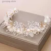 Tiara's Luxe Gouden Parel Strass Haarsieraden Voor Vrouwen Handgemaakte Tiara Bruids Haarbanden Bruiloft Haaraccessoires Cadeau Hoofddeksels Y240319