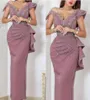 2021 Sexy Dusty Pink Sexy Arabisch Dubai Abendkleider Tragen Schulterfrei Kristallperlen Kappenärmel Plus Size Party Prom Kleider Shea5724290