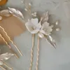 Hair Clips Hand Made Ceramic Flowers Bridal Comb High Quality Pearl Wedding Accessories