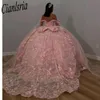 Pink Spittly Crystal Applicies Bow Quinceanera Dresses Ball Gown Off the Shoulder Beading Sweet Vestidos de 15 Girls