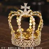 Tiara's Bruidskroon Hoofdtooi Barok Kristal Strass Gouden Ronde Kroon Koningin Tiara Kroonsieraden Feest Bruiloft Haaraccessoires Y240319