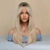 Synthetic Wigs NAMM Ombre Blonde Wig for Women Long Straight Wig with Bangs for Day Paty Synthetic Layered Hai Wig Heat Resistant Fiber 240328 240327