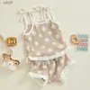 Kledingsets 2023-12-07 Lioraitiin 0-18M Pasgeboren Baby Meisje Kleding Set Wafel Bloemen Tops + Ruches Shorts Baby meisje Kleding OutfitsC24319