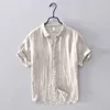Mäns avslappnade skjortor 2024 Japanese Simple Oxford Spinning Solid Color Kort skjorta för linne tunn hylsa
