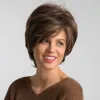 Synthetic Wigs GEMMA Mixed Brown Blonde Highlight Synthetic Wig Short Pixie Cut Wavy Bob Wigs with Bangs for Women Natural Heat Resistant Hair 240328 240327