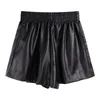 Koreansk hög midja tunn a-line ben shorts kvinnor casual lös pu läder byxor kläder kvinnor byxor sommar shorts 240319