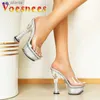 Dress Shoes Dress Shoes Slippers Party High-heels Sandals PVC Transparent Crystal Fashion Slipper Nightclub15CM Summer Heeled Pumps 79PG H240321