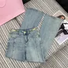 High Waist Designer Denim Jeans for Women - Hiphop Style Spliced Letter Print Rolled Hem Pants